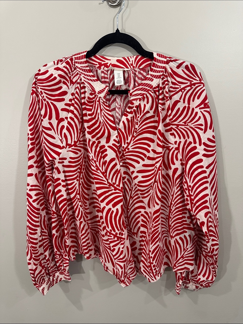 H&M Red & Pale Pink Printed Long-Sleeve Blouse